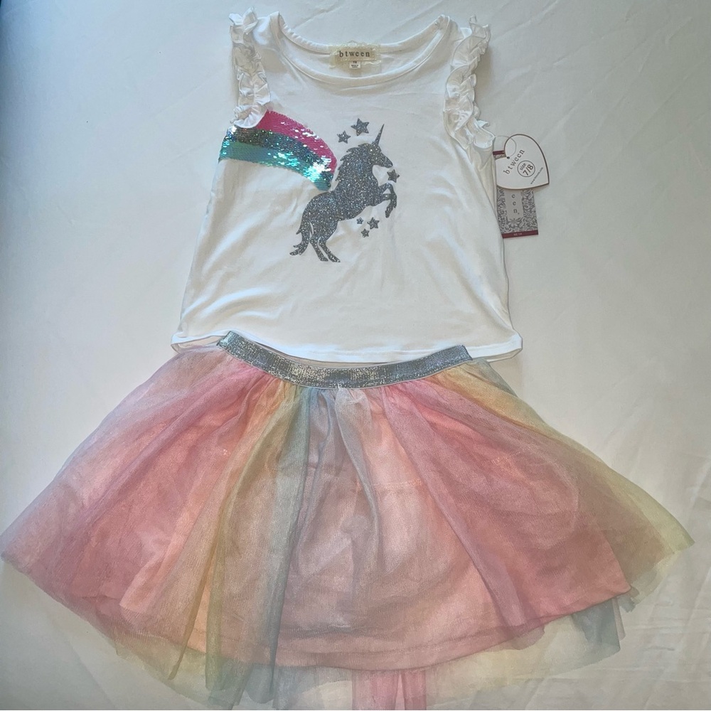 Brand New Unicorn 2-pc set with rainbow tulle skirt